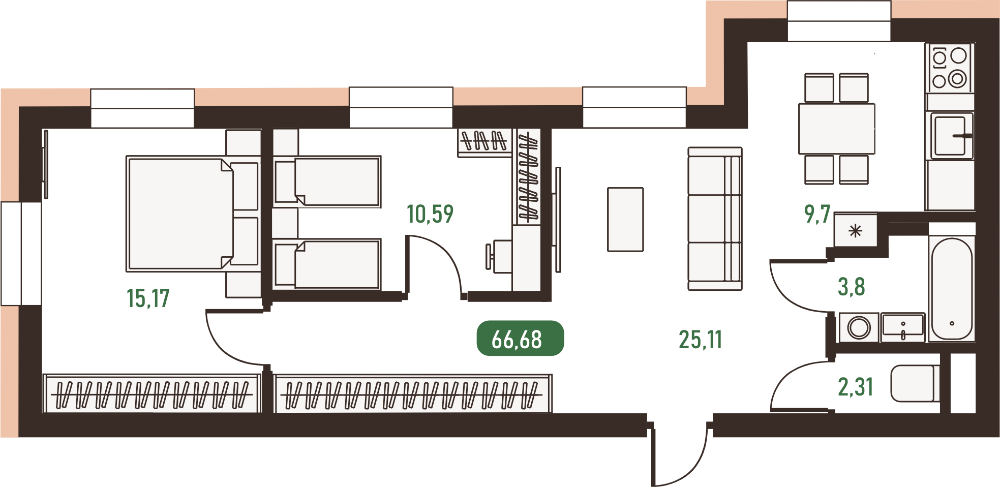 2-комнатная — Жилой дом «К-VI» 